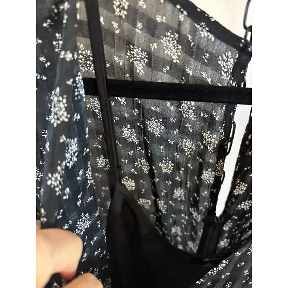 NWT Madewell Black White Floral Maxi Dress 12 Long Sleeve Ruched Boho Romantic - Picture 11 of 16